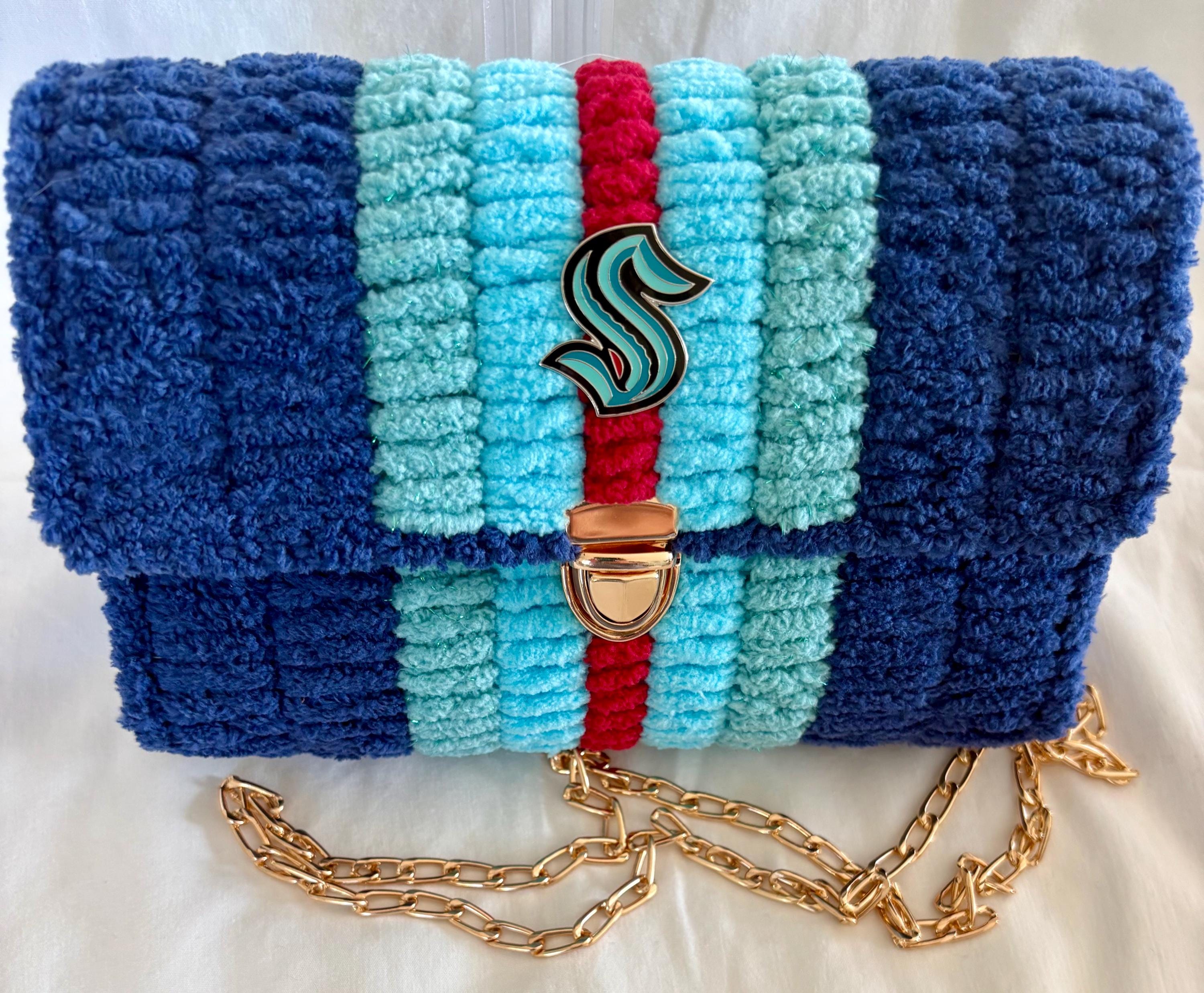 Seattle Kraken Inspired Crossbody Purse – Handmade Crochet Fan Bag