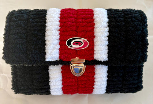 Carolina Hurricanes Inspired Crossbody Purse – Handmade Crochet Fan Bag