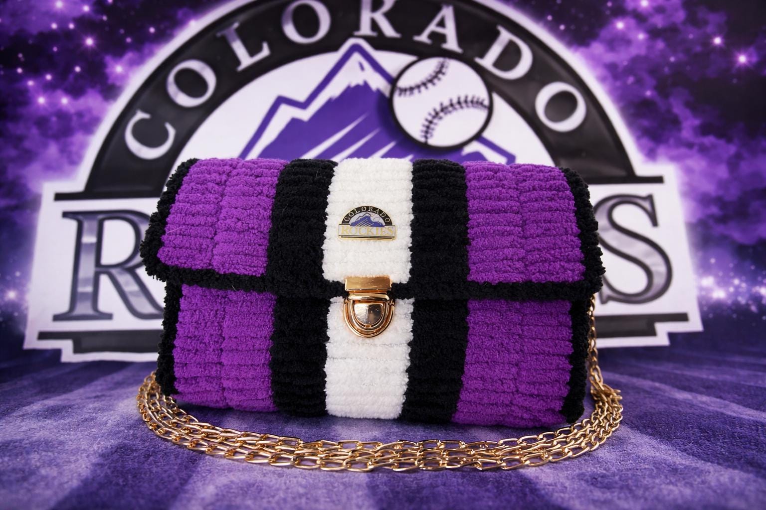 Colorado Rockies Inspired Crossbody Purse – Handmade Crochet Fan Bag