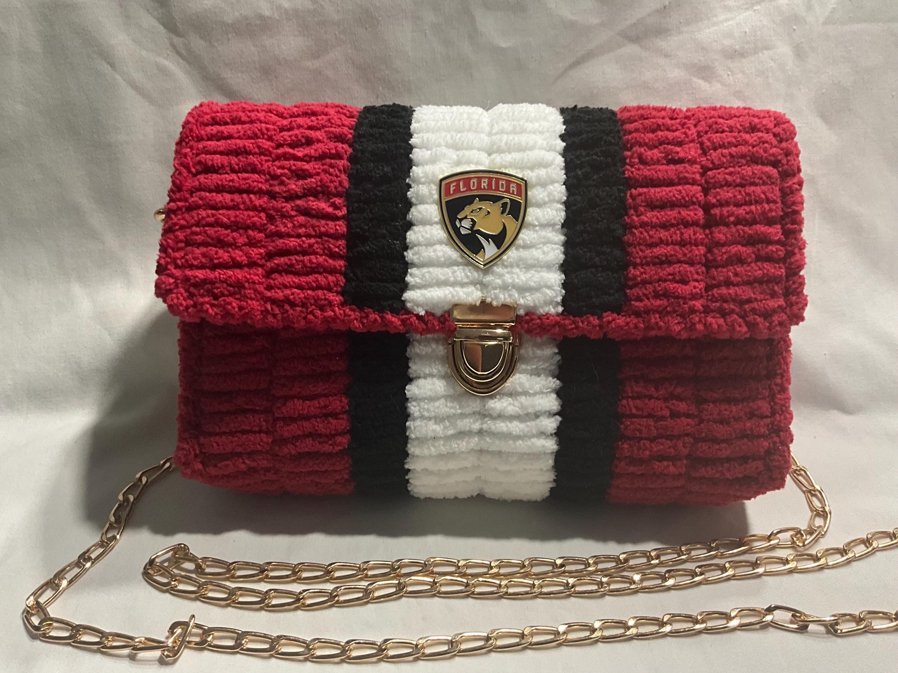 Florida Panthers Inspired Crossbody Purse – Handmade Crochet Fan Bag