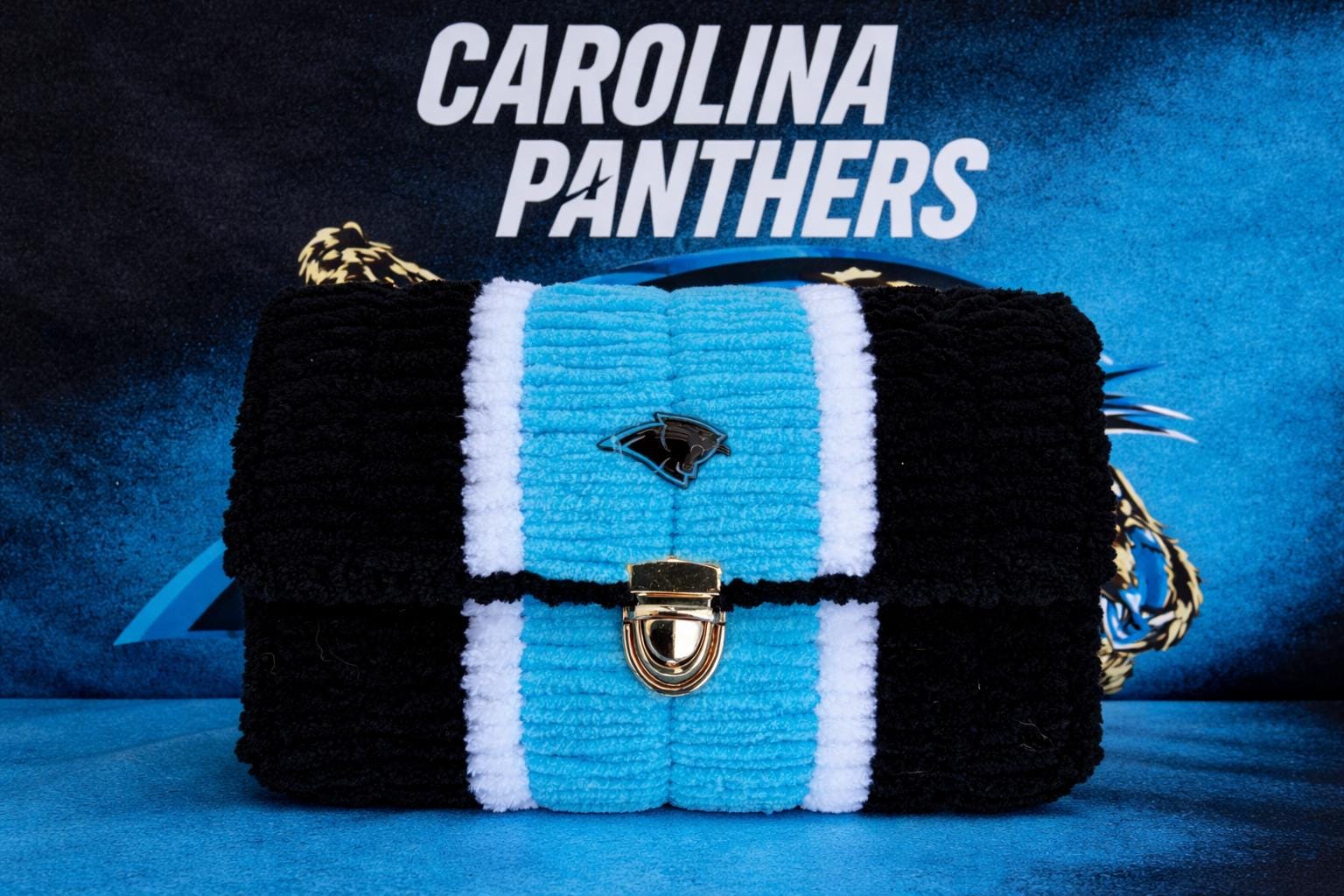Carolina Panthers Inspired Crossbody Purse – Handmade Chenille Game Day Bag – NFL Fan Gift