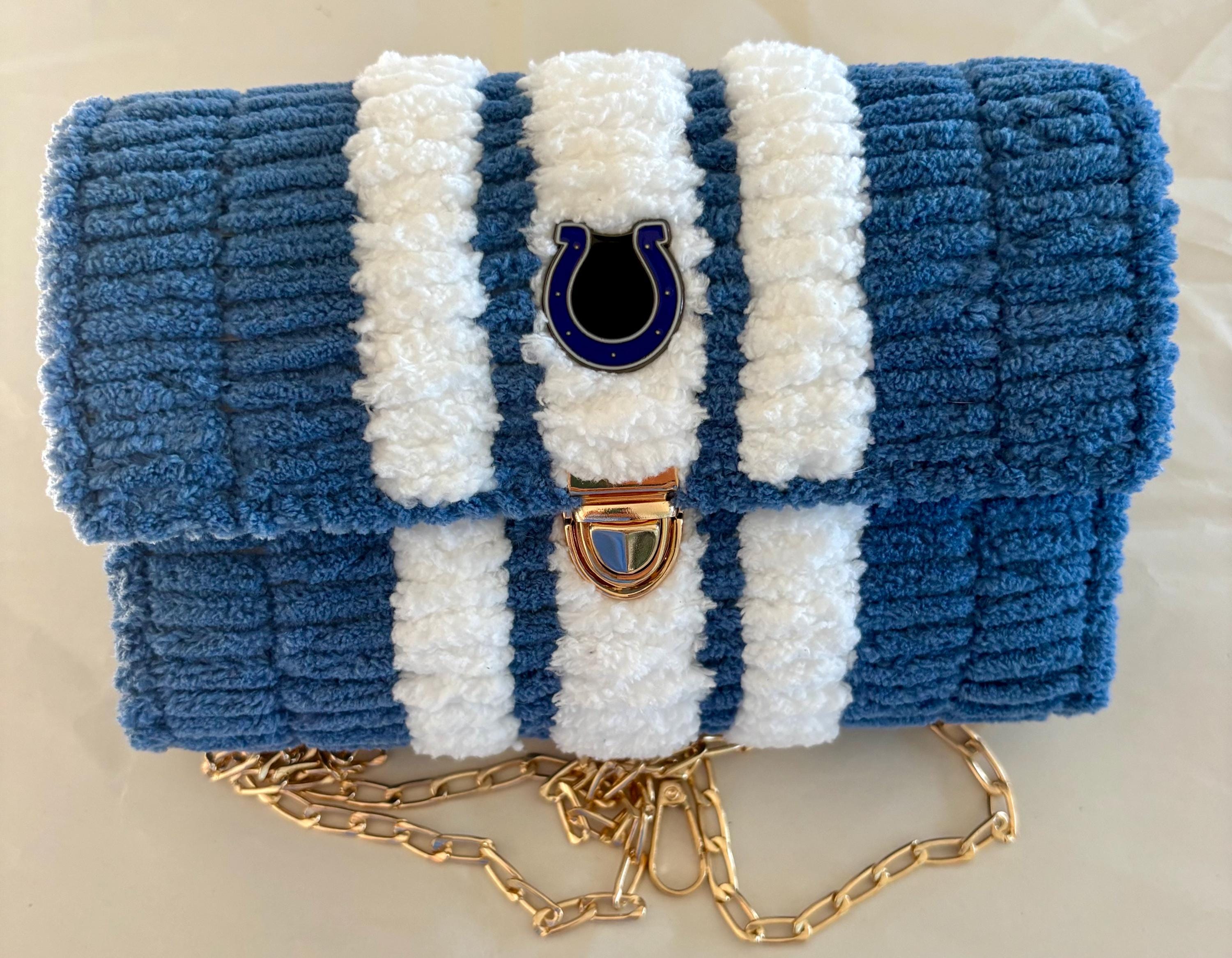Indianapolis Colts Inspired Crossbody Purse – Handmade Chenille Game Day Bag – NFL Fan Gift