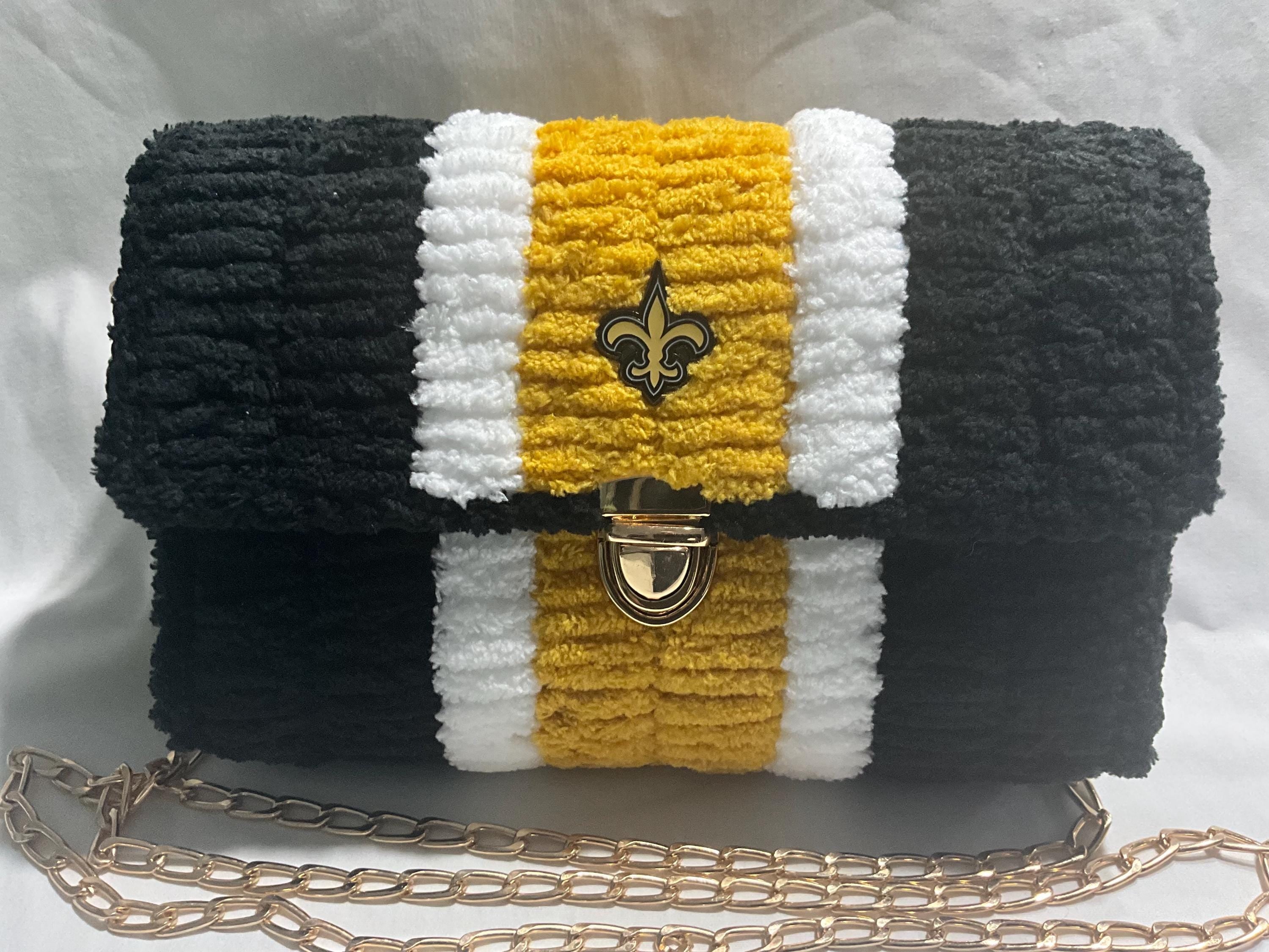 New Orleans Saints Inspired Crossbody Purse – Handmade Chenille Game Day Bag – NFL Fan Gift