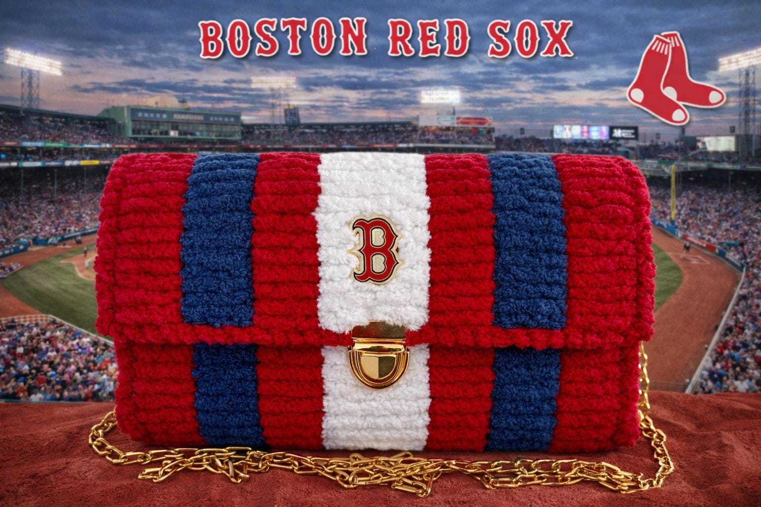 Boston Red Sox Inspired Crossbody Purse – Handmade Crochet Fan Bag