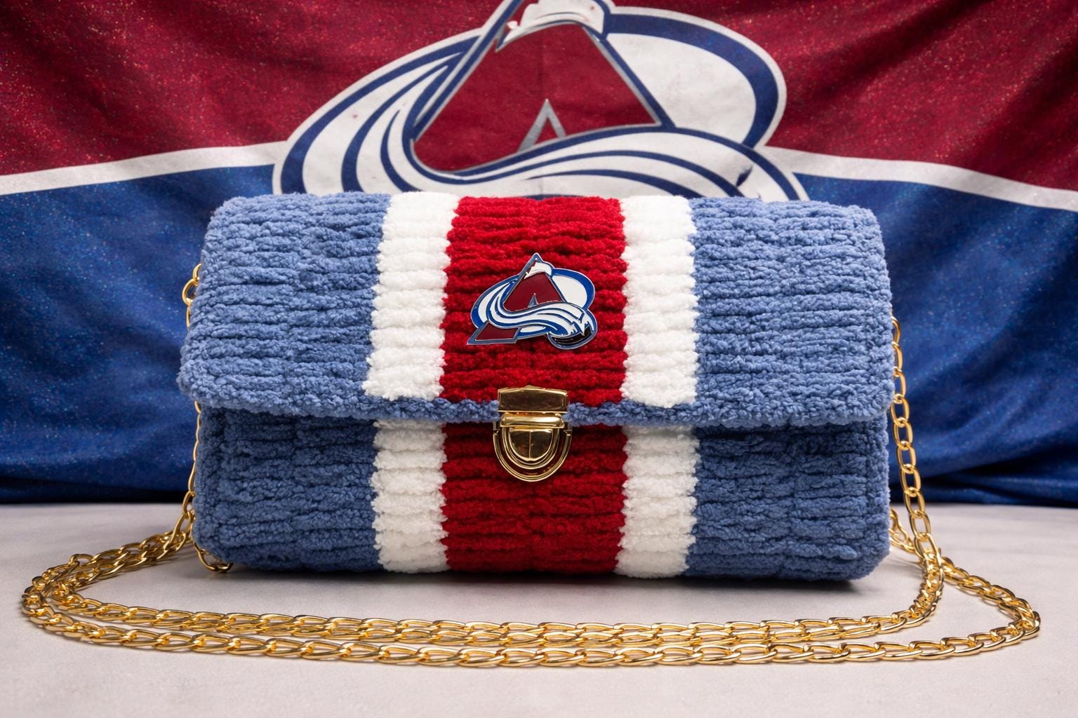 Colorado Avalanche Inspired Crossbody Purse – Handmade Crochet Fan Bag