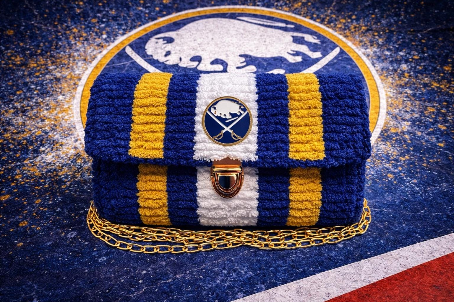 Buffalo Sabres Inspired Crossbody Purse – Handmade Crochet Fan Bag