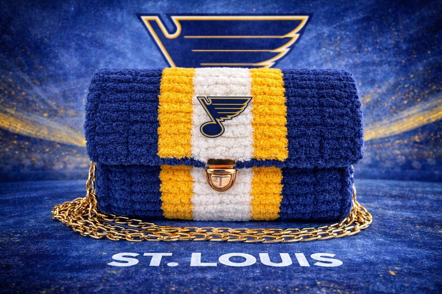 St. Louis Blues Inspired Crossbody Purse – Handmade Crochet Fan Bag