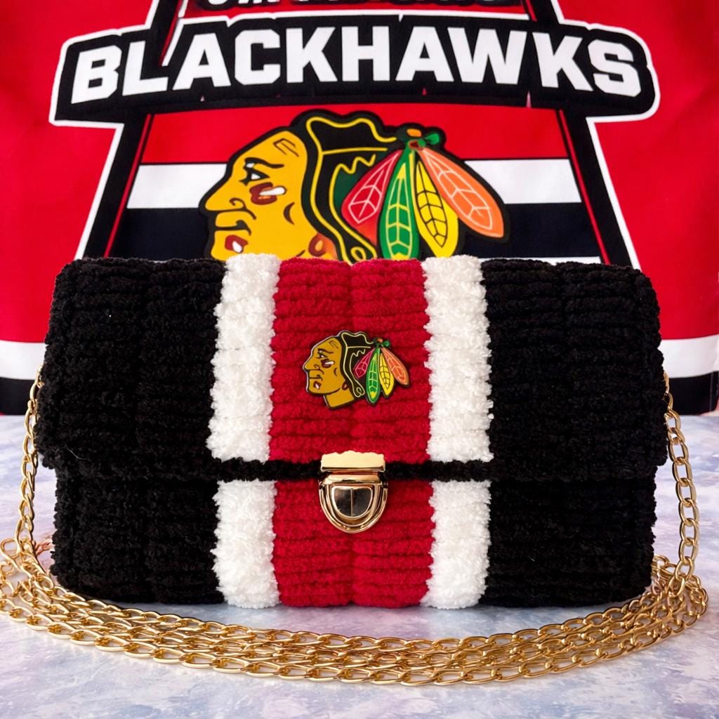 Chicago Blackhawks Inspired Crossbody Purse – Handmade Crochet Fan Bag