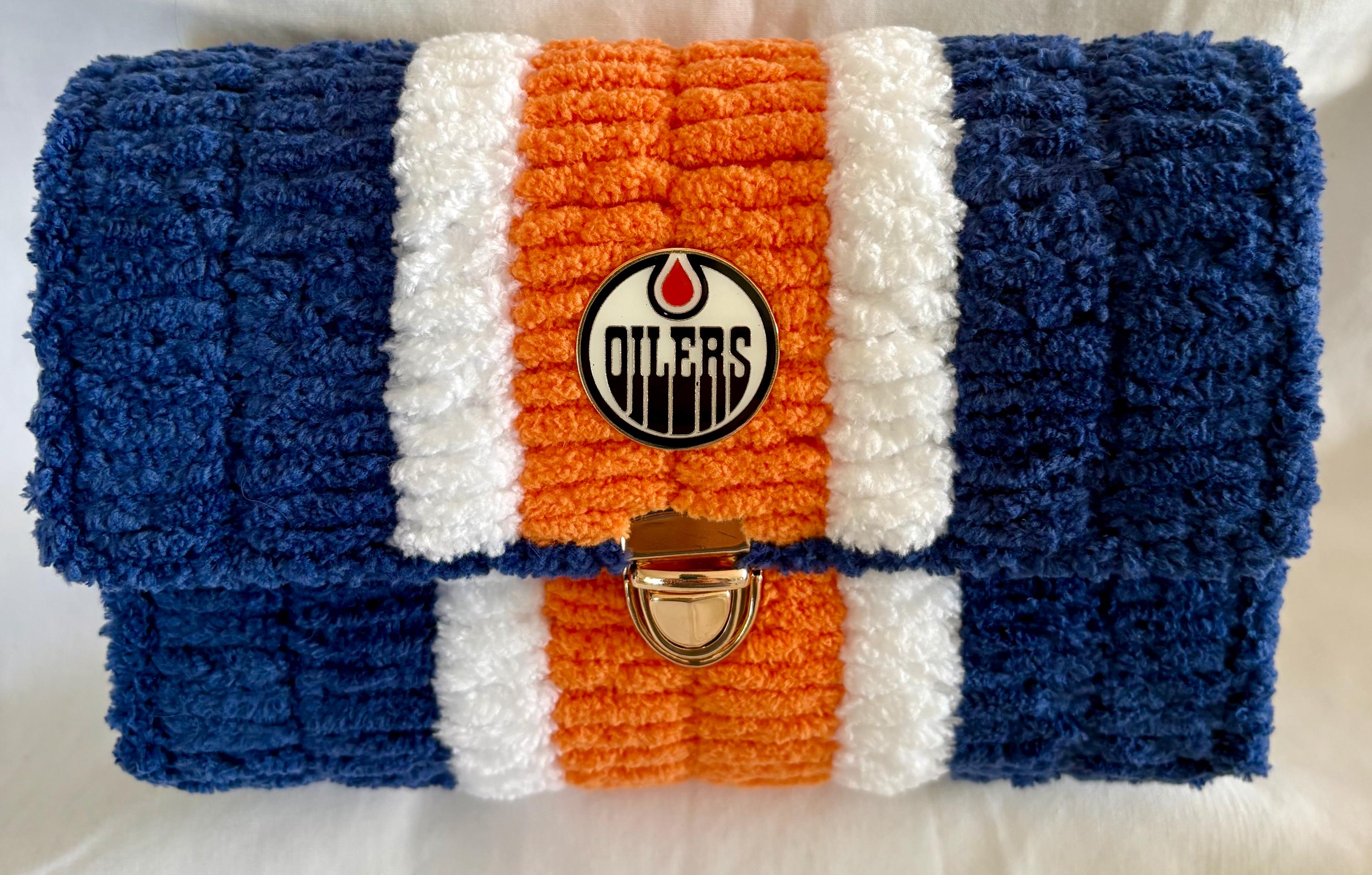 Edmonton Oilers Inspired Crossbody Purse – Handmade Crochet Fan Bag