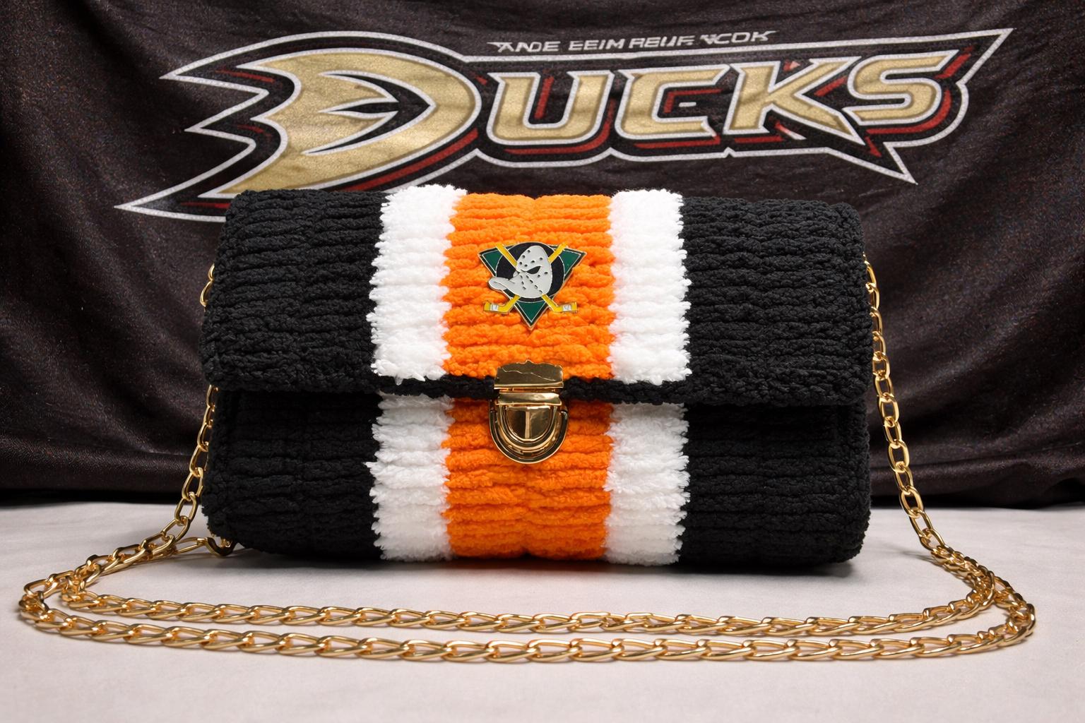 Anaheim Ducks Inspired Crossbody Purse – Handmade Crochet Fan Bag