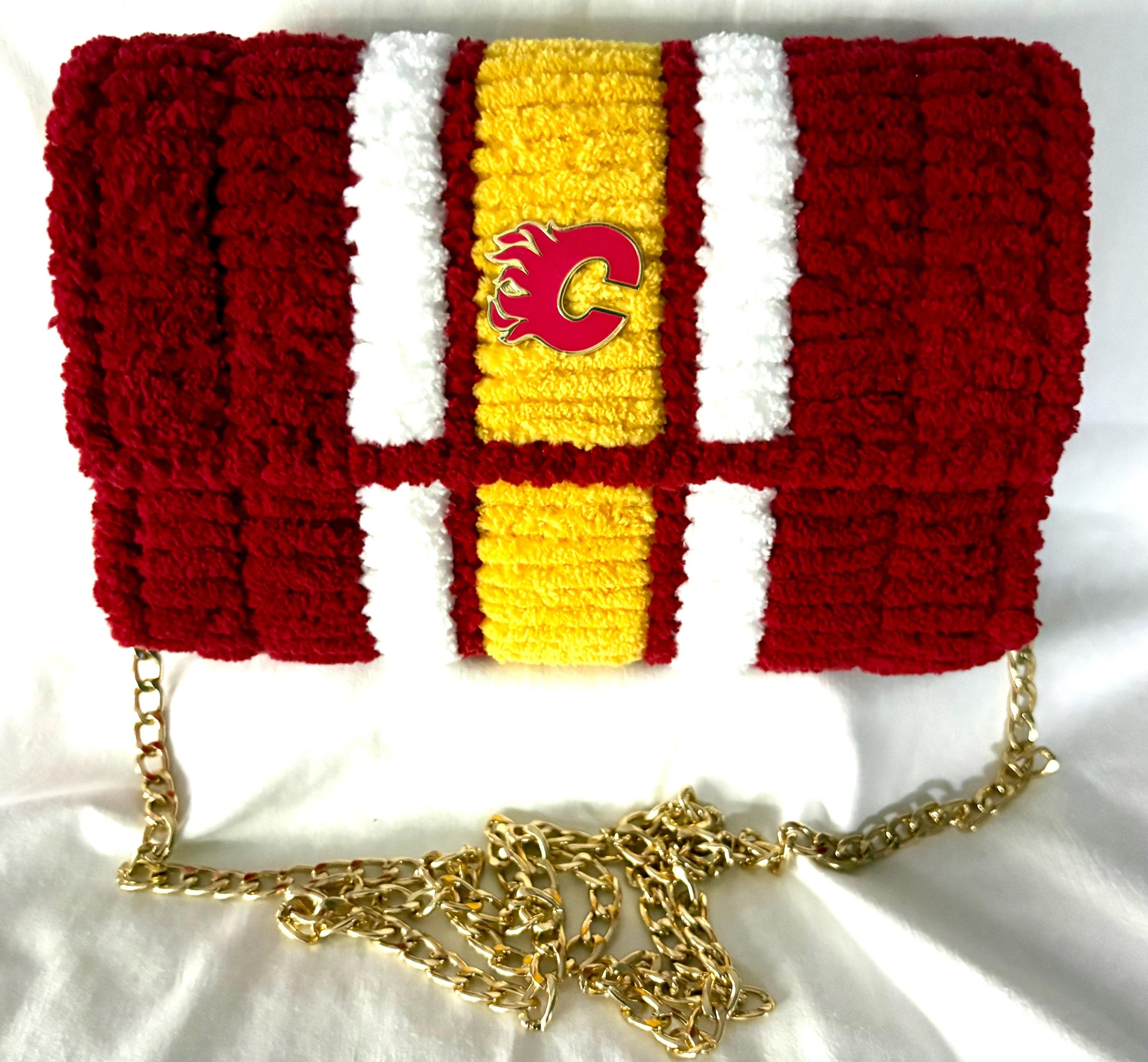 Calgary Flames Inspired Crossbody Purse – Handmade Crochet Fan Bag