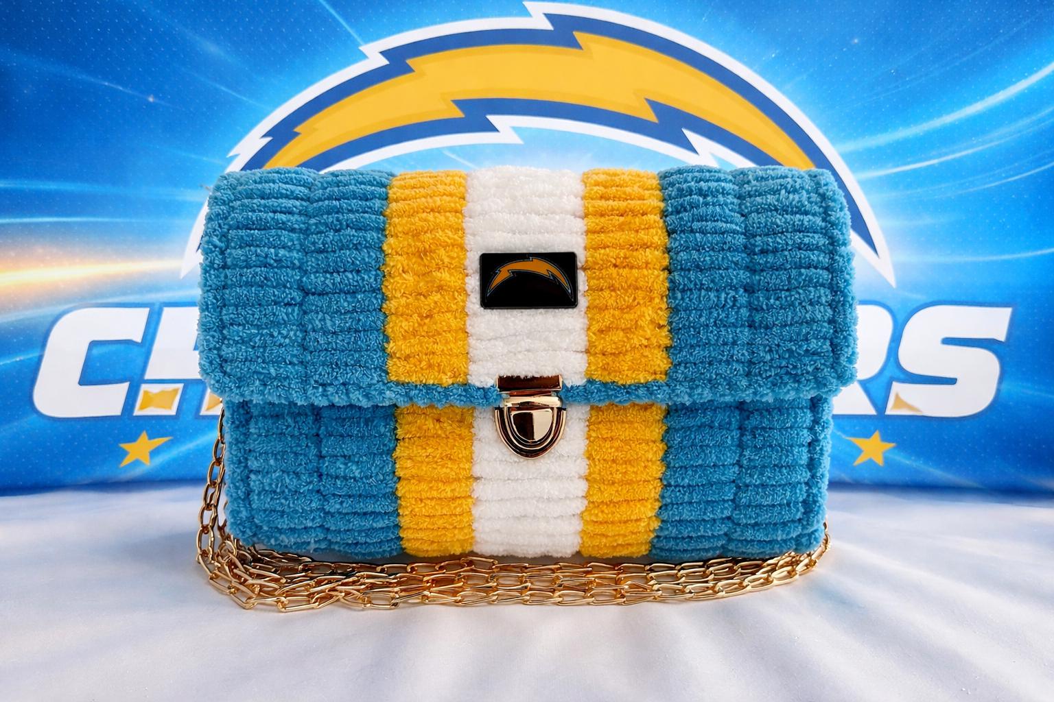Los Angeles Chargers Inspired Crossbody Purse – Handmade Chenille Game Day Bag – NFL Fan Gift