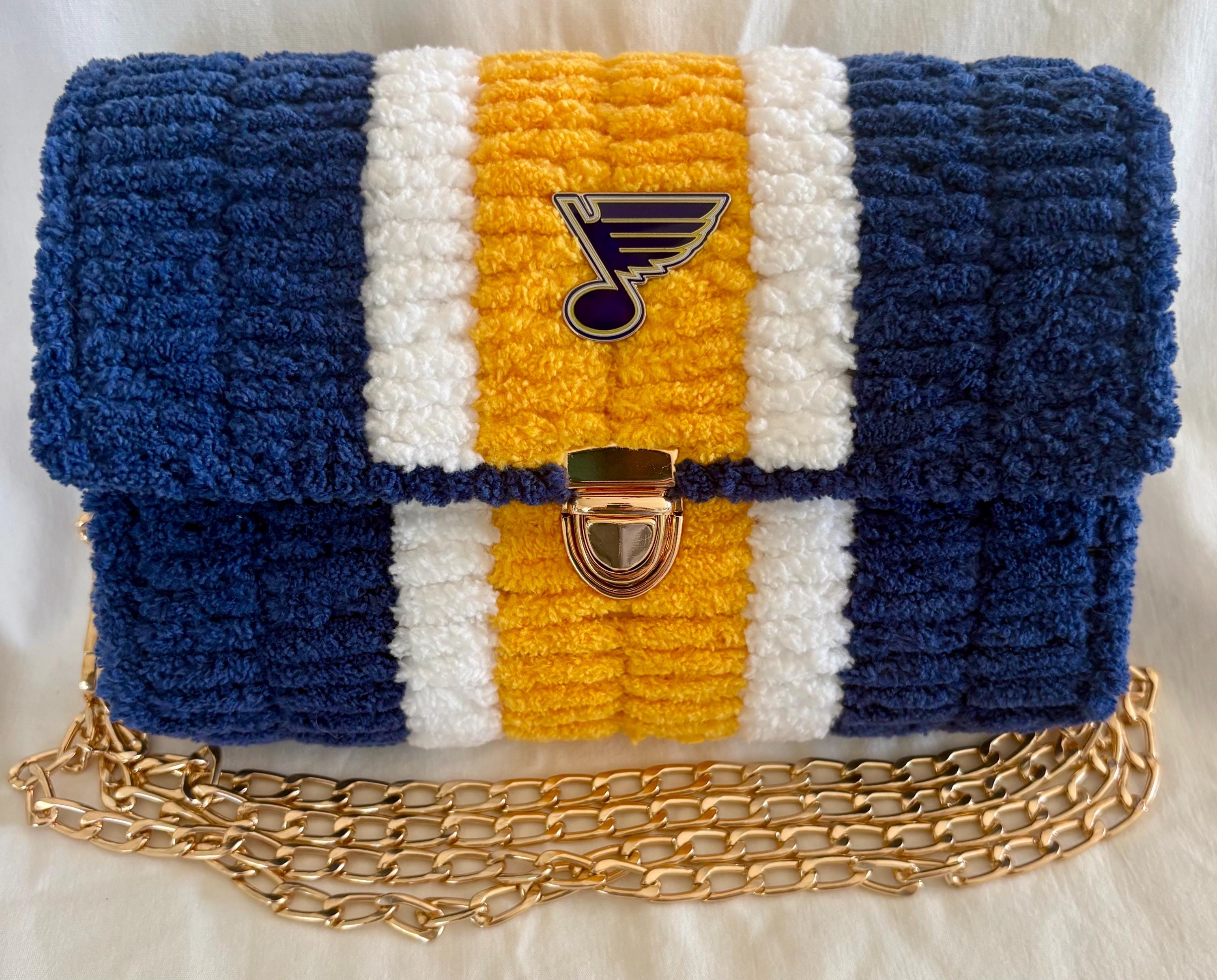 St. Louis Blues Inspired Crossbody Purse – Handmade Crochet Fan Bag