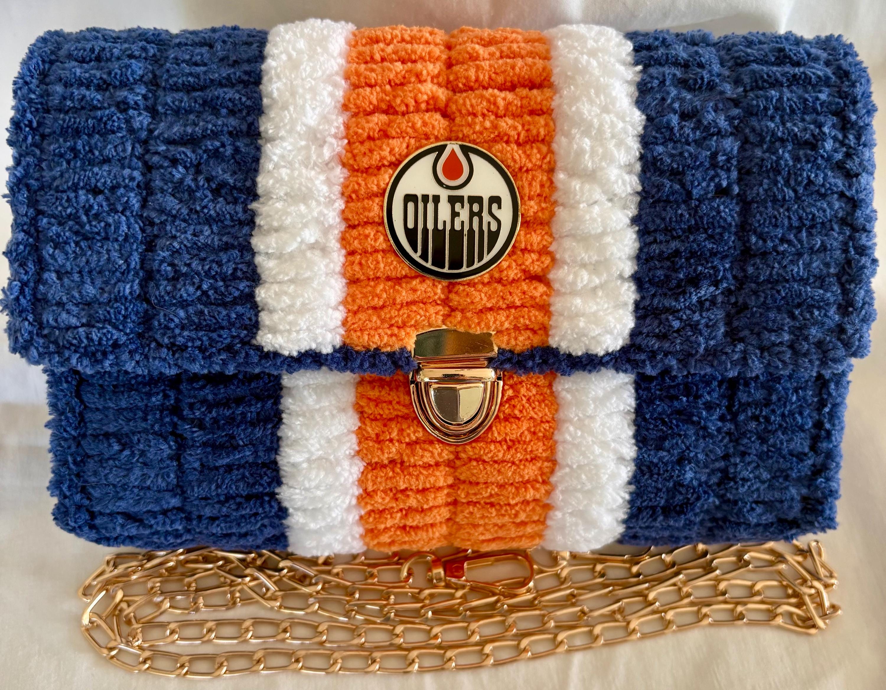 Edmonton Oilers Inspired Crossbody Purse – Handmade Crochet Fan Bag