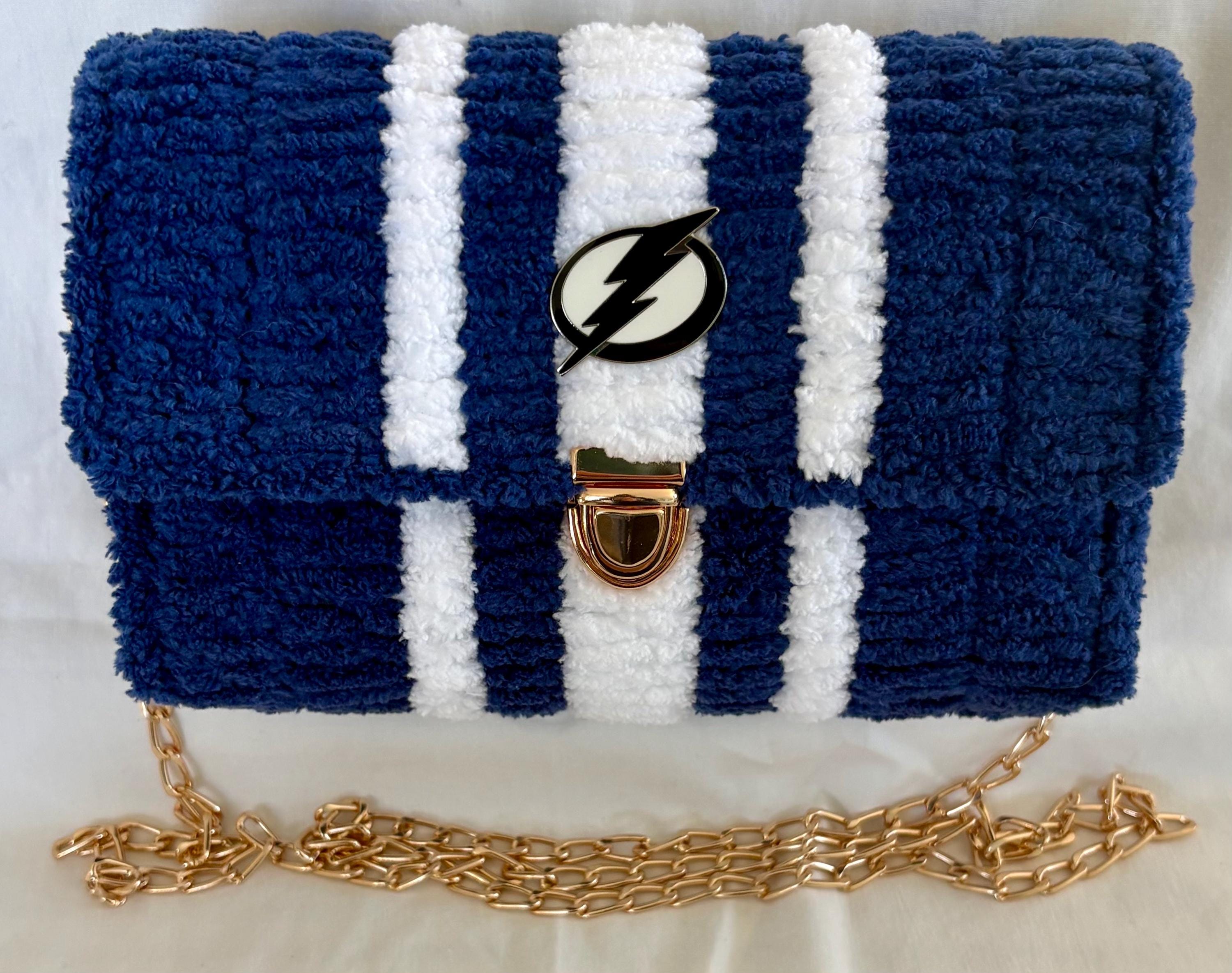 Tampa Bay Lightning Inspired Crossbody Purse – Handmade Crochet Fan Bag