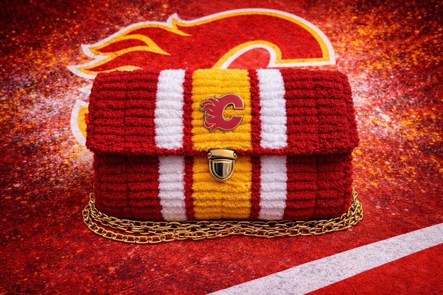 Calgary Flames Inspired Crossbody Purse – Handmade Crochet Fan Bag