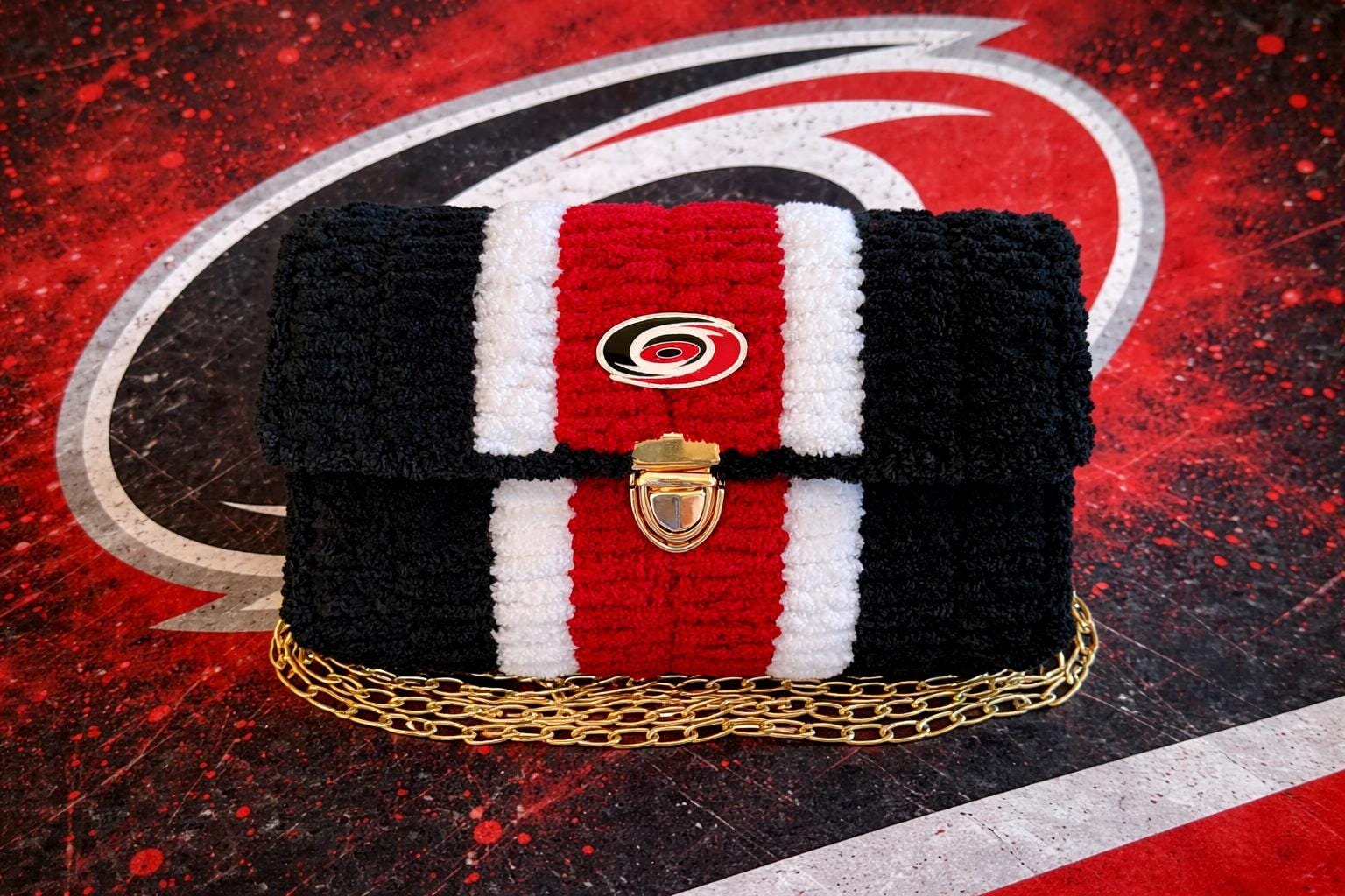 Carolina Hurricanes Inspired Crossbody Purse – Handmade Crochet Fan Bag
