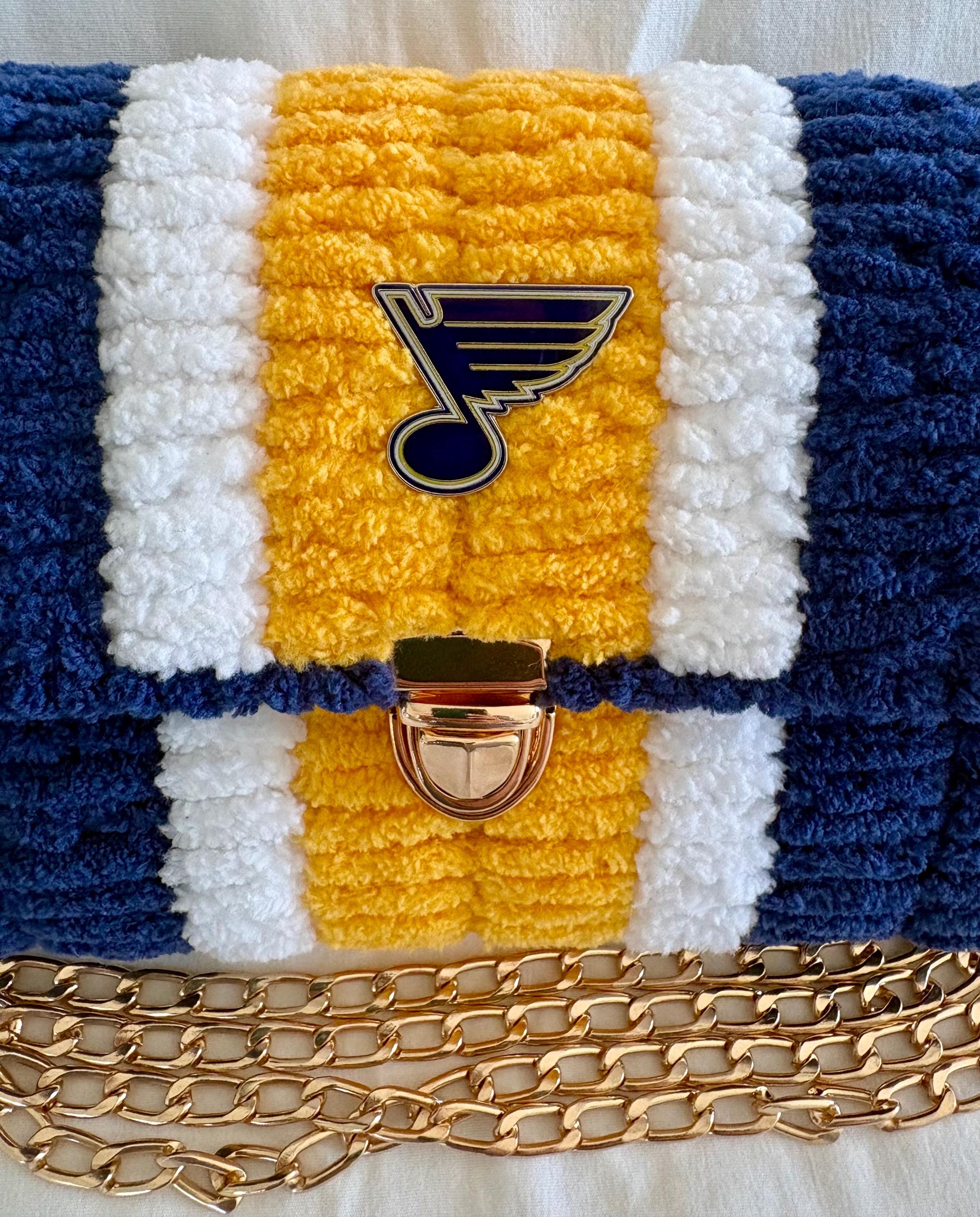 St. Louis Blues Inspired Crossbody Purse – Handmade Crochet Fan Bag